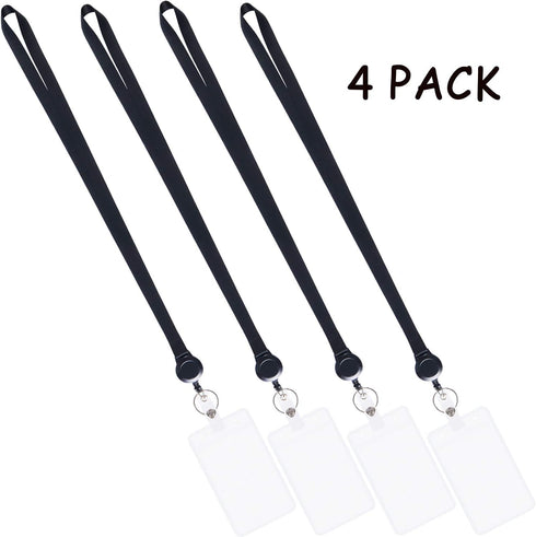 YOUOWO Lanyards Black with Retractable Badge Reel and Vertical ID Badge Holder, Waterproof (4 Pack)