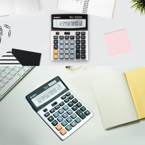 M&G Desk Calculator, 12 Digit Extra Large LCD Display, Dual Solar Power and Battery for Office Home School