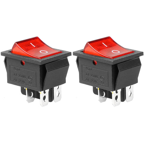 QTEATAK 2Pcs DPST 4 Pins 20A/125V 15A/250V Boat Rocker Toggle Switch with Red LED Light, 2 Position ON/OFF