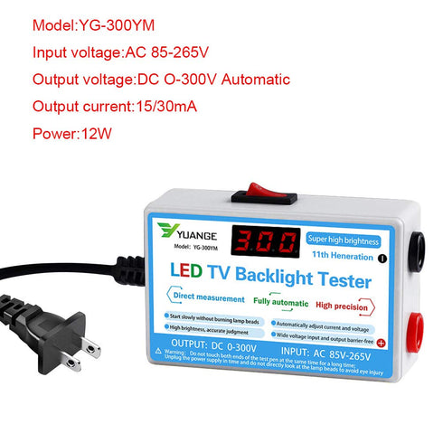 LED TV Backlight Tester, LED Strip Lamp Beads Repair Testing Tool with Gold Plated Pin and Power Cable 0-300V Adaptive Voltage, Measurement Instruments for LED Light, White