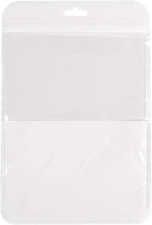 (100, 6.30 inch 9.45 inch) Clear Window Half White Plastic Resealable Bags with Butterfly Hang Hole for Jewelry