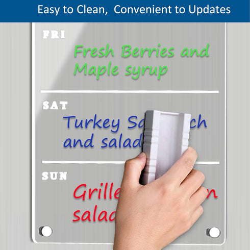 Magnetic Weekly Planner for Fridge - Clear Weekly Menu Board, 6"x17" Magnetic Menu for Refrigerator, Fridge Calendar