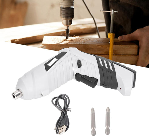 Electric Screwdriver Set - Cordless Handheld Power Screwdriver with 2Pcs Bits, USB Rechargeable Drill Kit, White