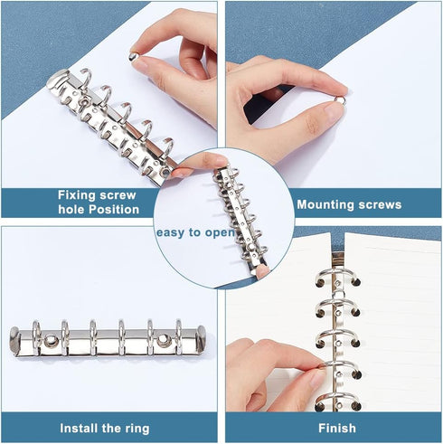 BENECREAT 4 Pcs 6 Holes A7 Ring Binder Mechanism Replacement Kit with Screws
