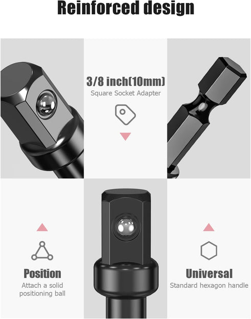 3/8 Impact Adapter, 10 Pack 3/8 Socket Adapter 1/4 Inch to 3/8 Socket Adapter Kit for Impact Driver, Automotive DIY, Extension Socket Driver Bits, Handle Nut Driver and Drills by Mellbree