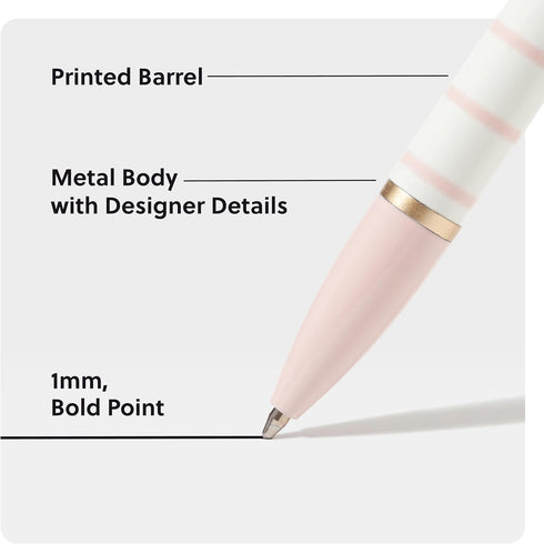 U Brands Monterey Ballpoint Pens - Set of 2, Stripes and Dots with Gold Details, Bold (1.0 mm) Point, Black Ink