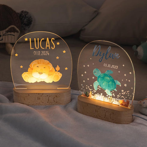 BYFDIY Custom Animal Led Night Light for Kids Personalized Name Sign for Bedroom Room Elephant Lion Fox Turtle Koala