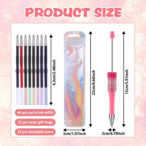 Vellibring 150 8 Pcs DIY Beadable Pen Kit Multicolor Bulk Ballpoint DIY Crafting Pens with Colors Refills & Bags