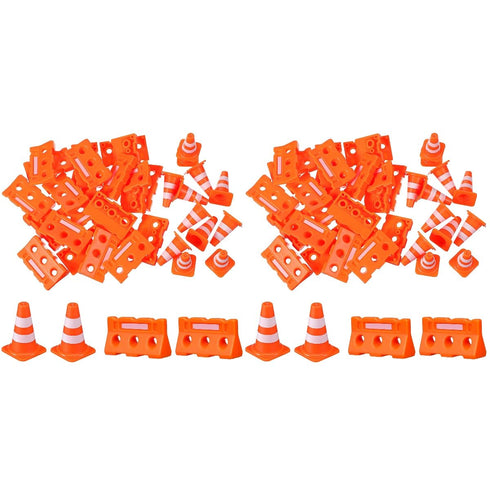 TOPPERFUN 48Pcs Mini Plastic Traffic Cones, Miniature Fence Barricade Signs, Construction Road Small