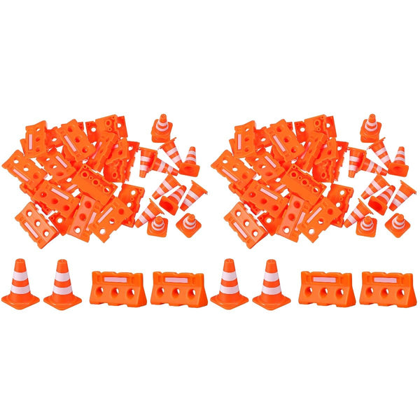 TOPPERFUN 48Pcs Mini Plastic Traffic Cones, Miniature Fence Barricade Signs, Construction Road Small