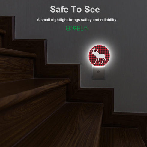 EKOBLA Moose Night Light Christmas Red Black Plaid Plug-in Nightlights Auto Sensor Energy Efficient Dusk to Dawn LED