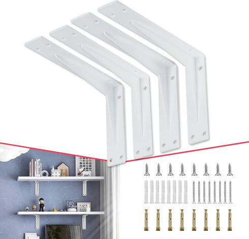 CLT 6 White Shelf Bracket, 1/5" Thick Heavy Duty Corner Brace, Supports