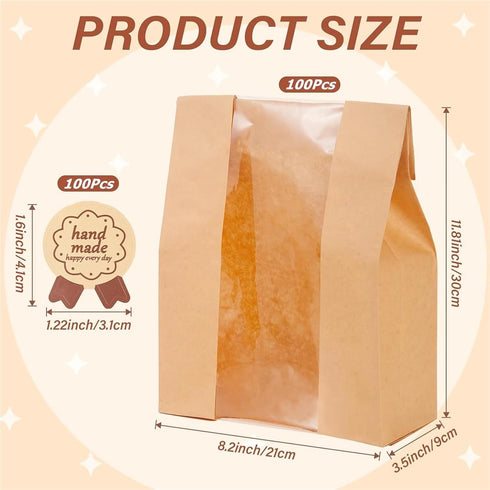 Dnyucen 100pcs Sourdough Bread Bags Large Bread Bags for Homemade Bread Sourdough Paper Storage Bags Bakery Bags