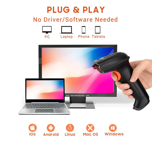 Tera Pro 1D Wireless Barcode Scanner, 3 in 1 Bluetooth & USB Wired CCD Reader, Model T5100C, Orange