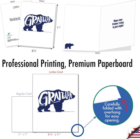 NobleWorks Big Happy Fathers Day Greeting Card, 8.5 x 11 Inch, Large Notecard for Dads, Grandpa Bear J3460FGG