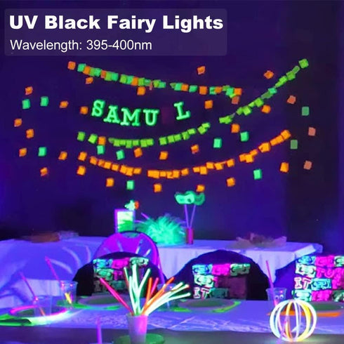 4 Pack 6.56ft 20LED Battery Operated LED UV Black Lights, UV Lamp Bead Flexible Blacklight Fixtures Purple Fairy String