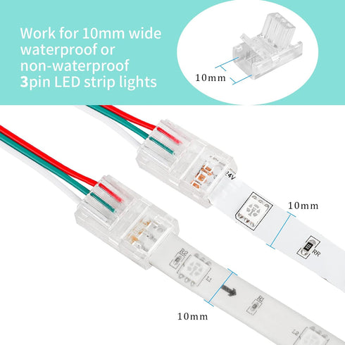 HOMELYLIFE 3 Pin LED Strip Connector Solderless 10 Pcs with 16.4ft Extension Cable 3 Conductor for Waterproof or Non-Waterproof 10mm Wide WS2811 WS2812 WS2812B LED Strip Lights by HOMELYLIFE