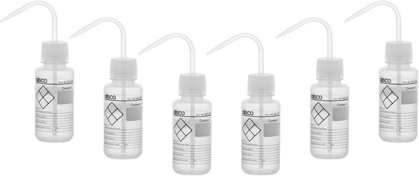 EISCO 2PK Chemical Wash Bottle, 250ml Wide Mouth, Self Venting, Low Density Polyethylene