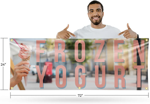 Frozen 24 Inch 72 Inch 13 oz Grommets Yogurt Banner Sign x | Vinyl with Metal | Heavy-Duty Single-Sided Outdoor Durable