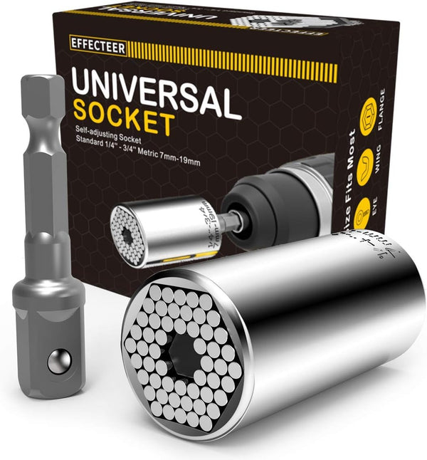 Universal Socket, Self-adjusting Socket Fits Standard 1/4'' - 3/4'' Metric, Adapter Socket for Wrench Ratchet