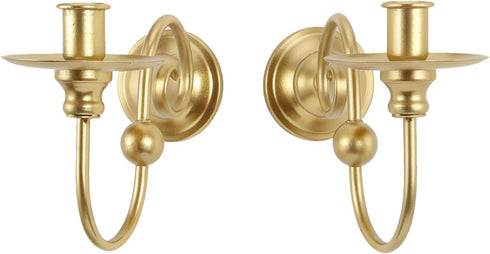 Gold Wall Sconces Set of 2 - Elegant Iron Candle Holders Wall
