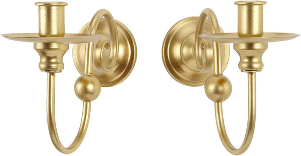 Gold Wall Sconces Set of 2 - Elegant Iron Candle Holders Wall