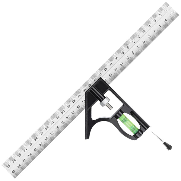 12" Metric Combination Square Ruler for Electricians and Carpenters, 45-90 Degree Marking Square, Bubble Level Tool