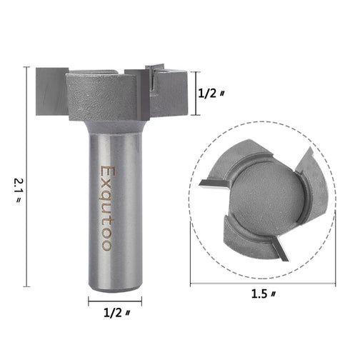 1/2" Shank 1-1/2 inch Cutting Diameter, 1/2 Height T Shape CNC Spoilboard Surfacing Router Bits, Wood Milling Cutter Planing Tool for Woodworking Tool