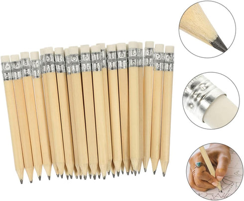 Ciieeo Woodcase Pencils, 35pcs Mini Short Pencils, Mini Golf, Mini Erasers, Wood Color Wooden Eraser Erasable Pencils