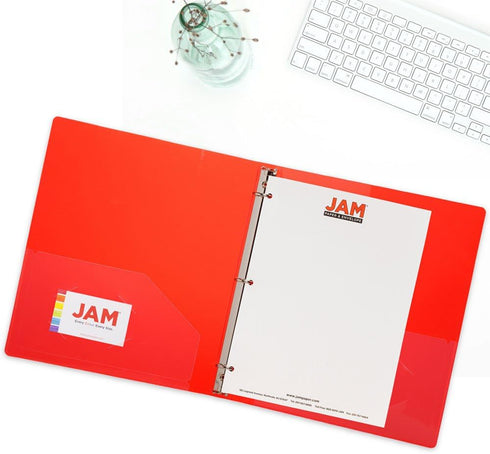 JAM PAPER Plastic 0.75 Inch Red 3 Ring Binder - Sold Individually