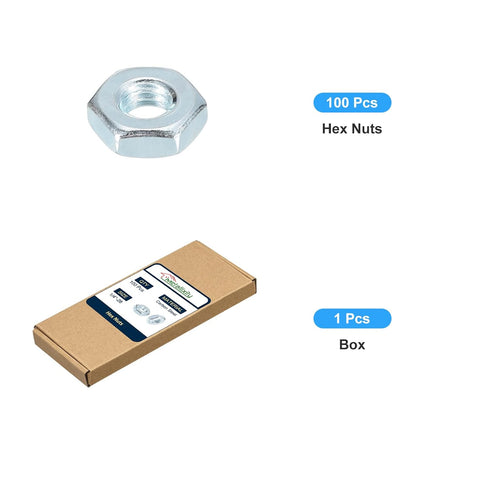 Hex Nuts (1/4"-28) 100Pcs: Carbon Steel Fine Thread Zinc Plated Hexagon Nut Hardware for DIY Home Repair
