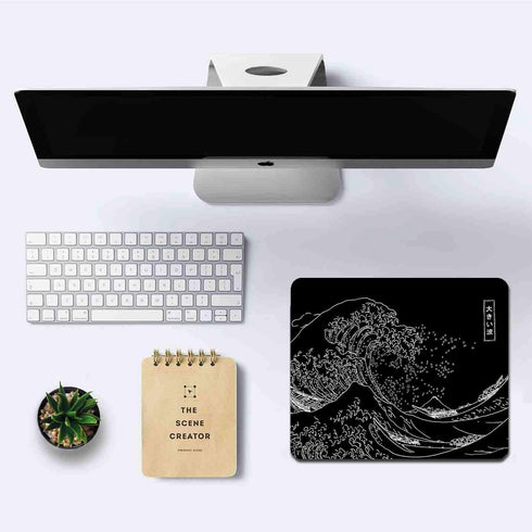 IMAYONDIA Japanese Great Wave Mouse Pad, Black Anime Gaming Mousepad, Non-Slip Rubber Base, 9.5 x 7.9 Inch