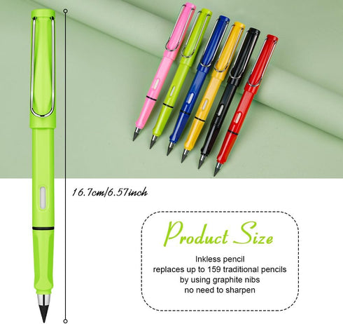 Inkless Forever Pencil, 6 Sets, Reusable Infinite Pencil with Eraser, Extra 6 Replaceable Nibs