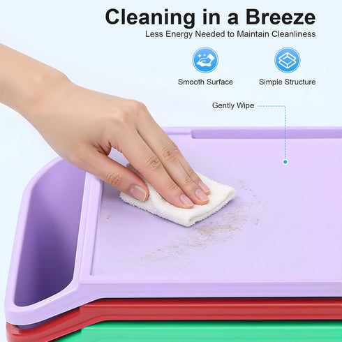 Usoraszkt 4 Pcs Lap Desk Trays, Portable Plastic Breakfast Laptop Trays, Stackable Lap Bed Table with Side Pockets
