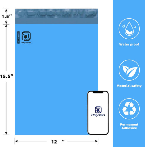 POLYSELLS 500 pcs Blue Poly Mailers, Strong Adhesive, Waterproof Postal Bags