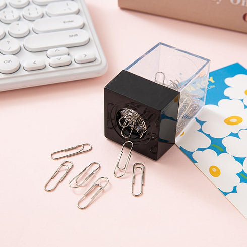 Black Magnetic Paper Clip Dispenser Holder for Desk, School, Office Supplies, Workspace Organizers.
