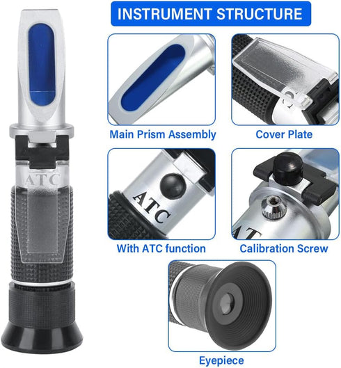 VGVGV 3-in-1 0-25% 0-40% 0-25Baume' Refractometer, Grape Wine Refractometer Alcohol Brix Tester Concentration Meter