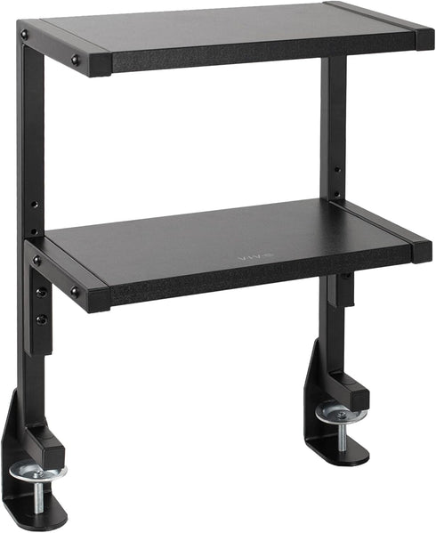VIVO Clamp-on 2-Tier Shelving Unit, 13 Inch Above or Below Desk for Table Accessories, Gaming Devices, Black,
