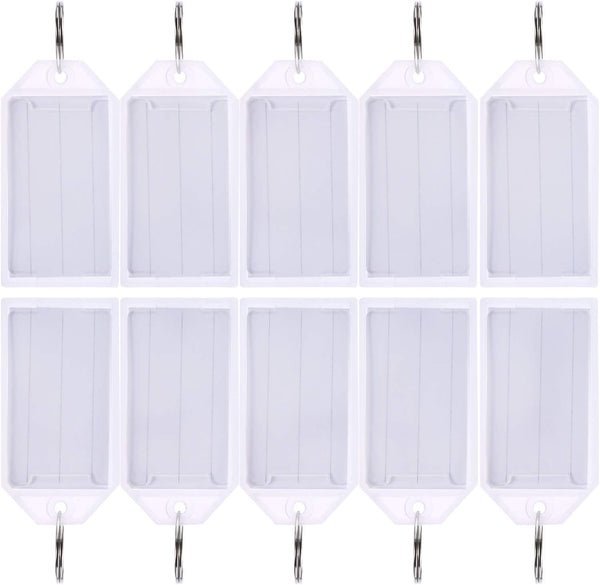 TecUnite 50 Pack White Plastic Key Tags with Split Ring Holder, Luggage Label Tags