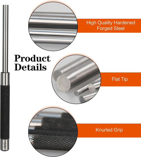 DkOvn 8in Set, 5pcs 1/8", 3/16", 1/4", 5/16" 3/8", Long Carbon Steel Pin Punch Pin Punch Sizes and Removing Repair