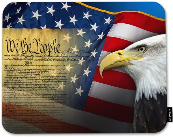 Beabes Non-Slip American Flag Eagle Mouse Pad, 9.5 x 7.9 Inch, Cool Bald Eagle USA Flag for Gaming, Office & Home