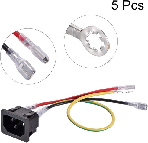 uxcell C14 Panel Mount Plug Adapter AC 250V 10A 3 Pins IEC Inlet Module Plug Power Connector Socket Pack of 5