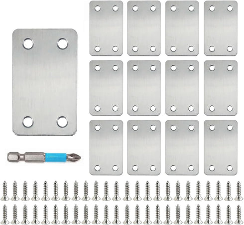 12 Pack Flat Mending Plate, Metal Bracket, Stainless Steel Brace 2.36 x 1.49'', Fixing Joining Plate for Wood with