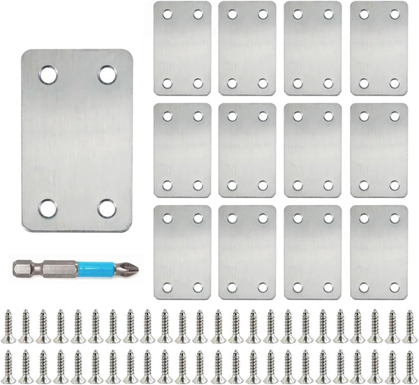 12 Pack Flat Mending Plate, Metal Bracket, Stainless Steel Brace 2.36 x 1.49'', Fixing Joining Plate for Wood with