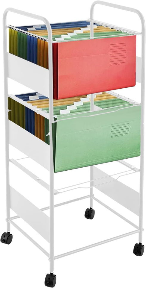 trggvvrt 3 Tiers Metal Rolling File Carts with Wheels, Rolling Hanging File Folder Cart, Metal Pull-Out File Rack