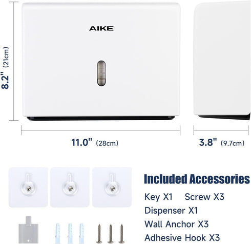 200 10"x3.1" AIKE Sheets Wall Mount Paper Towel Dispenser with Clear Window.Fit Multifold Paper Folded Size