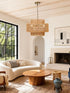 18" 3-Tier Boho Rattan Chandelier Light Shade, Hand Woven Drum Rattan Lampshade for Kitchen Island Dining Room Living