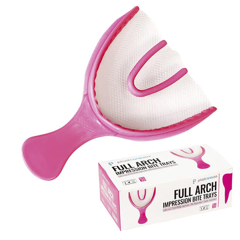 30 Full Arch Pink Disposable Dental Bite Registration Trays for Impressions, 1 Box of 30 Bite Trays