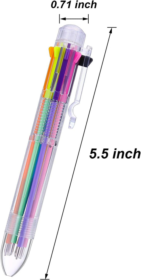Hicarer 16 Pack Multicolor Pens, 8-in-1 Retractable Ballpoint Pens, 8 Colors Transparent Barrel for Office School