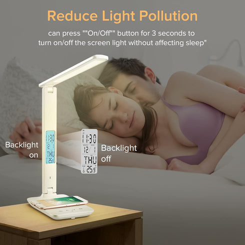 LAOPAO Desk Lamp with Wireless Charger: USB Charging Port, Table Lamp with Clock, Desk Lamps for Home Office College